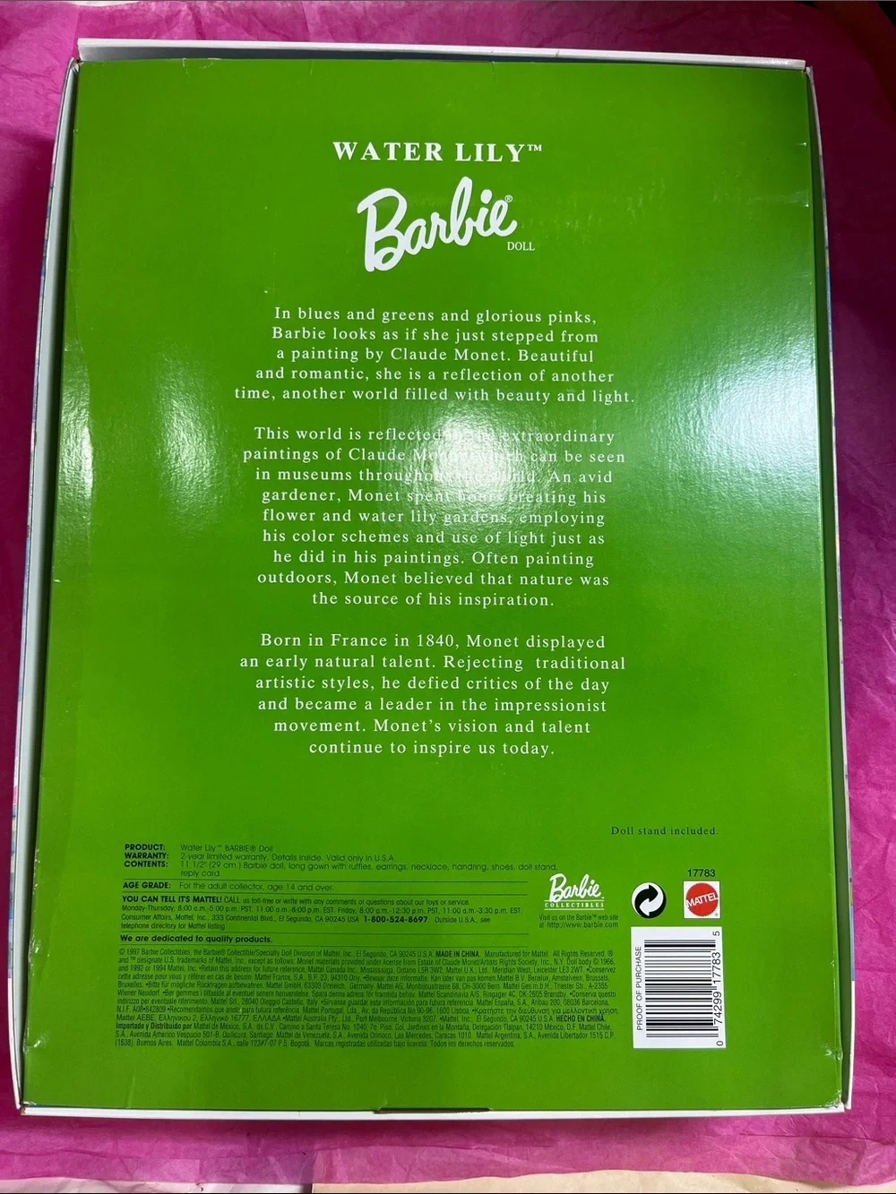1997 Mattel Claude Monet Water Lily Barbie Limited Edition NRFB